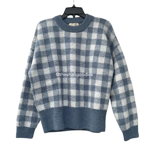SEZANE Becky Jumper Blue Gingham Baby Alpaca Sweater - Picture 5 of 8